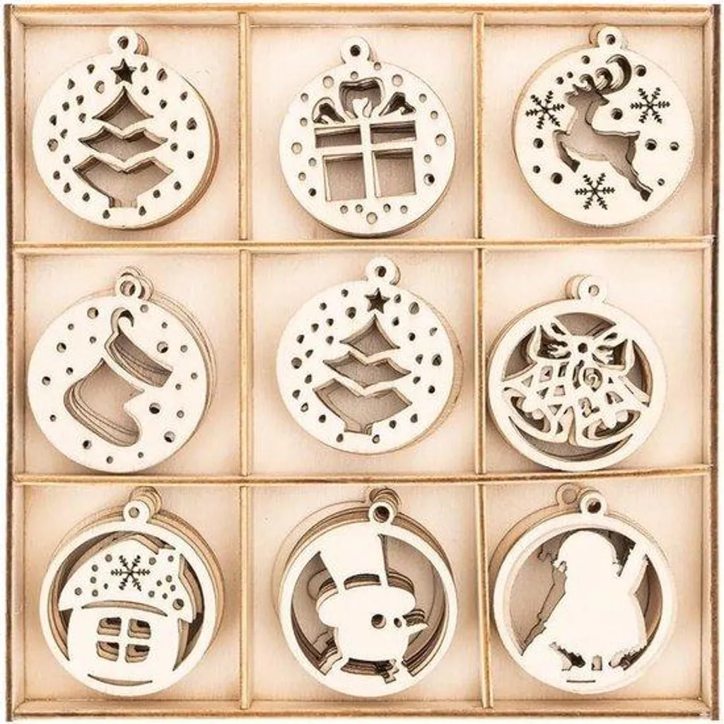 Décoration de table mariage et fête, lot de 63 bijoux en bois sculpté