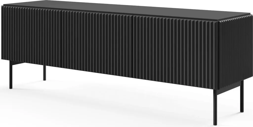 Meuble TV Salon Noir 147cm FURNLUX - Support Multimédia Grand Écran