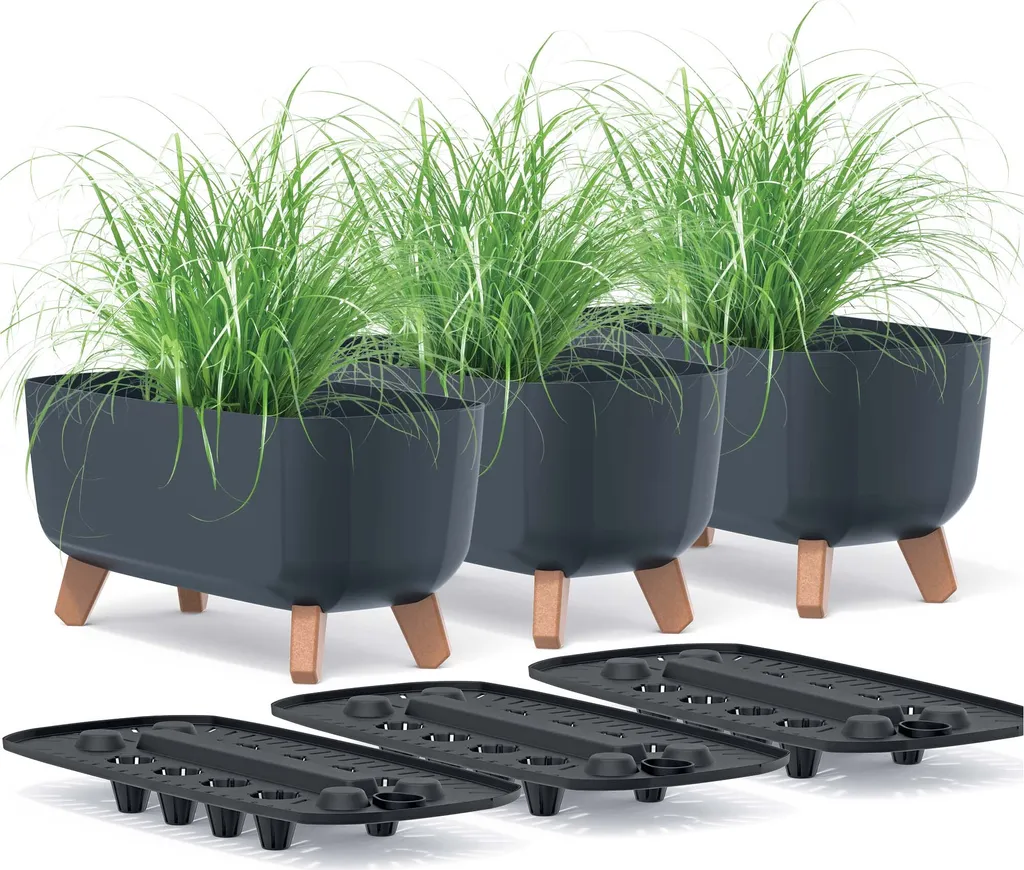 Pot Gracia Case Jardinière sur pieds Anthracite 39 cm pour terrasse