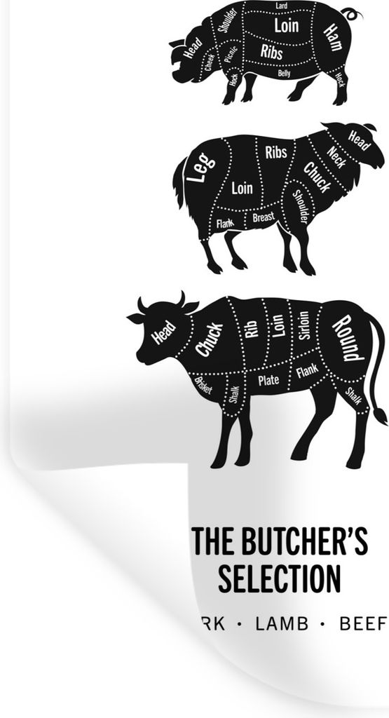 MuchoWow Wandtattoo Wandsticker Wandaufkleber Küche - Kuh - Fleisch 40x60 cm Selbstklebend und Repositionierbar - Wierderverwendbar - Selbstklebend