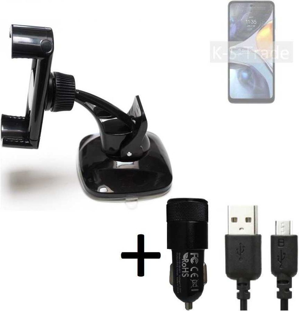 K-S-Trade Halterung kompatibel mit Motorola Moto G22 Windschutzscheibe / Armaturenbrett + LADEGERÄT mit Mico USB Kabel Autohalterung KFZ Halter