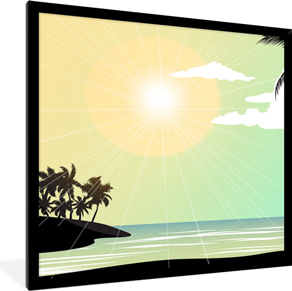 MuchoWow MuchoWow Gerahmtes Poster Sonne - Meer - Palme 40x40 cm - Poster mit zchwarzem Bilderrahmen - Mit Rahmen - Wanddekoration Schlafzimmer