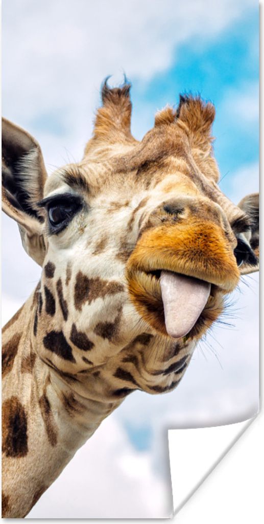 MuchoWow Poster Giraffe - Lustig - Zunge - Kinder - Jungen - Mädchen - Kind 75x150 cm - Dekoration für die Wände