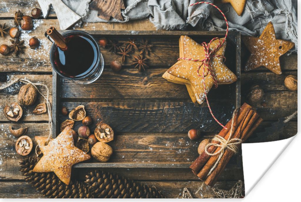 MuchoWow Poster Alkohol - Wein - Tablett - Sterne - Zimt 60x40 cm - Schlafzimmerdekoration