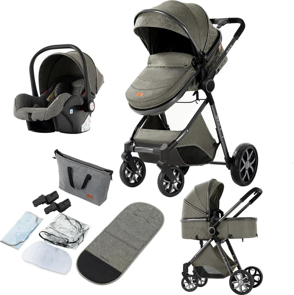 Baby Kinderwagen - Kombi Buggy - Bidirektional fahrbar - Blickkontakt Sitzposition - Allwetter Verdeck - Verstellbarer Schiebegriff - Großer Einka...