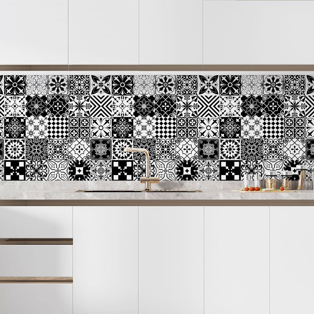 Klebefolie für Küchenrückwand – Lumaléa – Zementfliesen-Optik – Klebefolie + MATTER Schutz – 60 x 60 cm