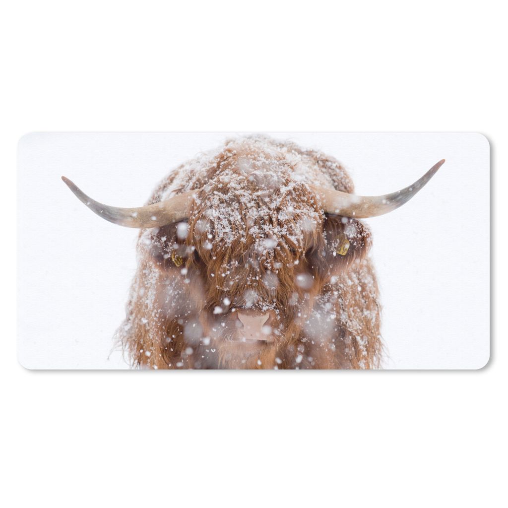 MuchoWow Mauspad Mousepad Schottischer Highlander - Hörner - Schnee 60x30 cm - Mousepads - Maus Mat - Pad - Mausunterlage - Nachhaltig