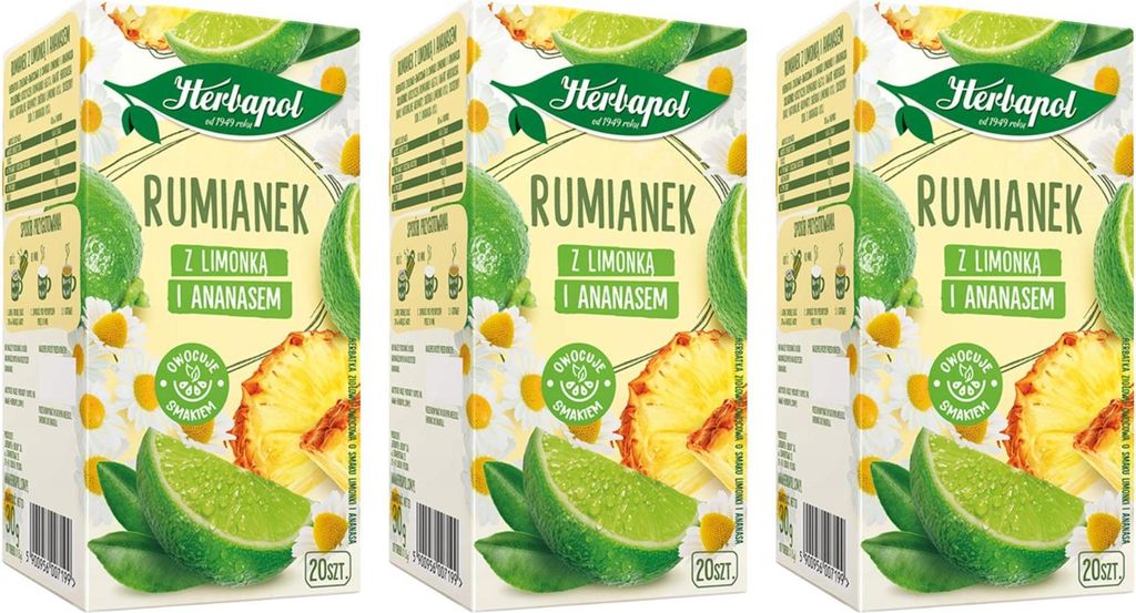 Herbapol Kamillentee mit Limette & Ananas 3x 20 Beutel - Kamille Kräutertee Tee