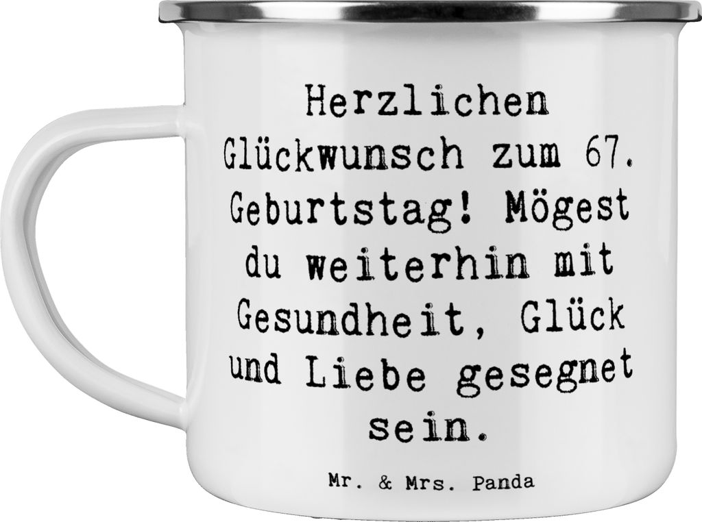 Mr. & Mrs. Panda Emaille Tasse Spruch 67. Geburtstag - Weiß - Geschenk, Happy Birthday, persönliche Nachricht, Lächeln, Keramikbecher, Alter, Ge...