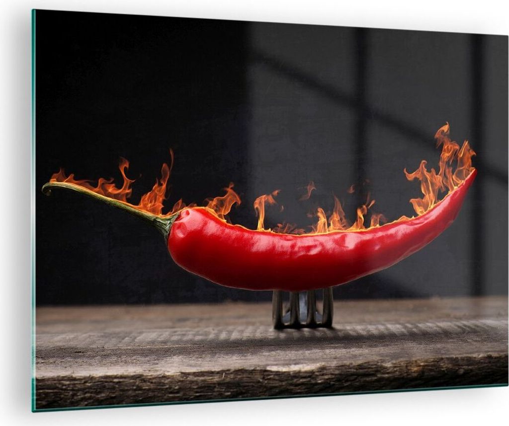 Bilder auf glas - Chili Paprika Bio Landwirtschaft - 70x50cm - Glasbilder - Wandbilder - Kunstdruck - zum Aufhängen bereit - Wanddekoration aus Gl...