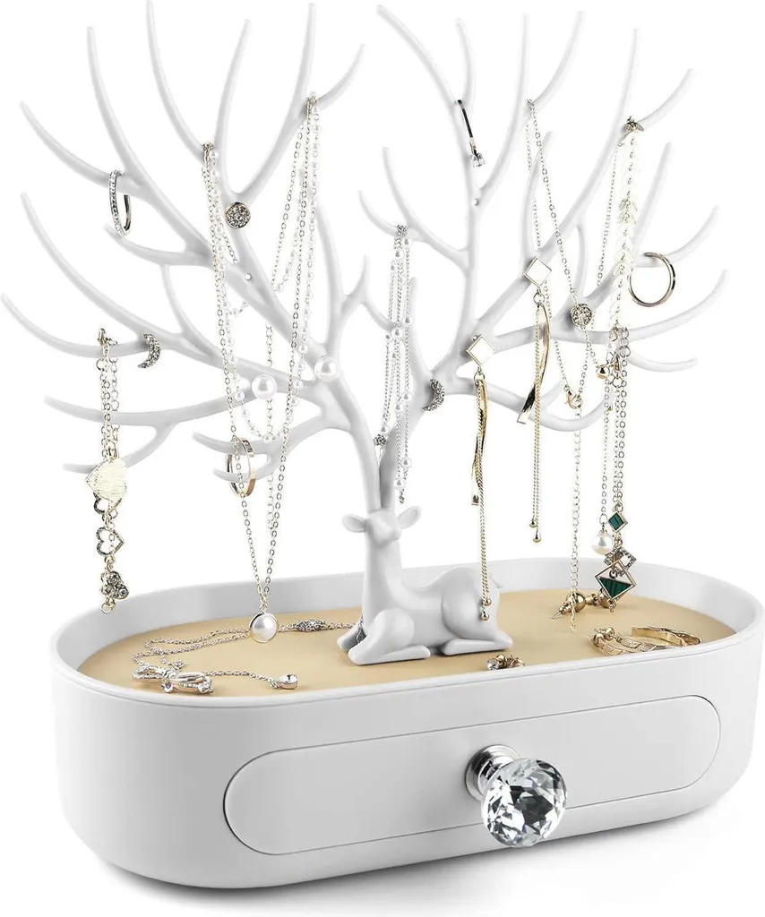 Espositore Gioielli MORE&LESS a 3 Livelli | Cassetto e Cristallo | Bianco