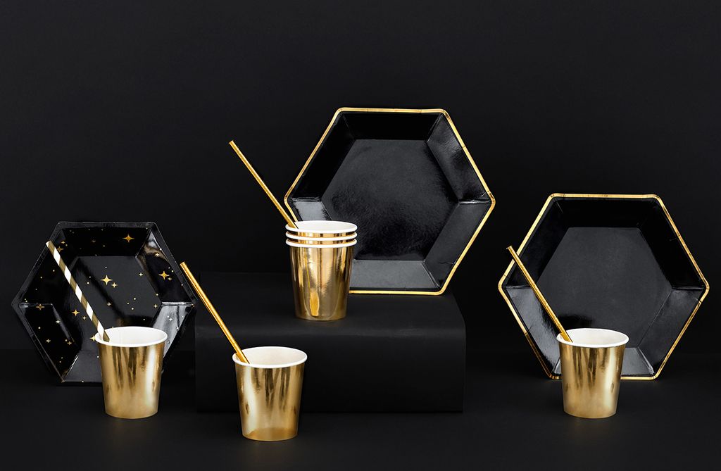 Assiettes en carton Let's Celebrate 23cm noir or set de 6 Image du produit 