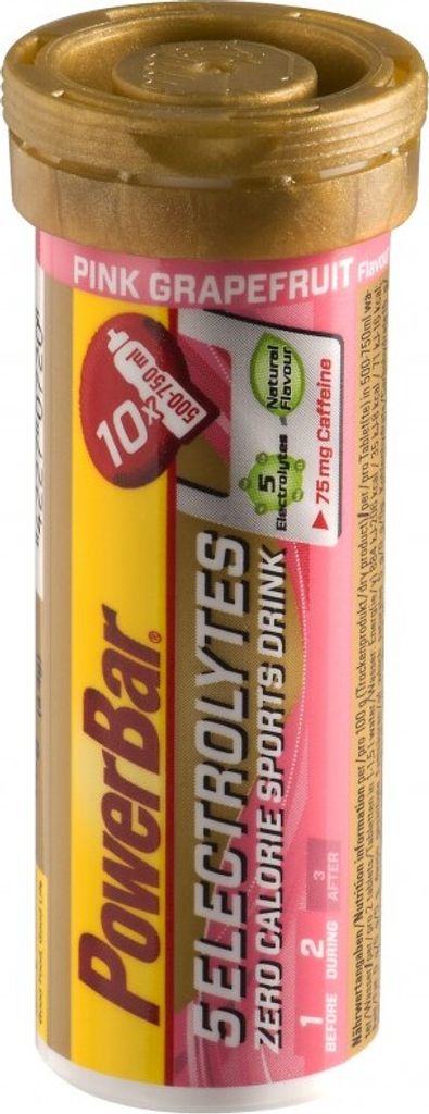PowerBar 5 Electrolytes 10 Tabletten rosa grapefruit (mit Koffein) / Sportgetränke / Iso / Elektrolyte / Erfrischendes hypotones Getränk mit mini...