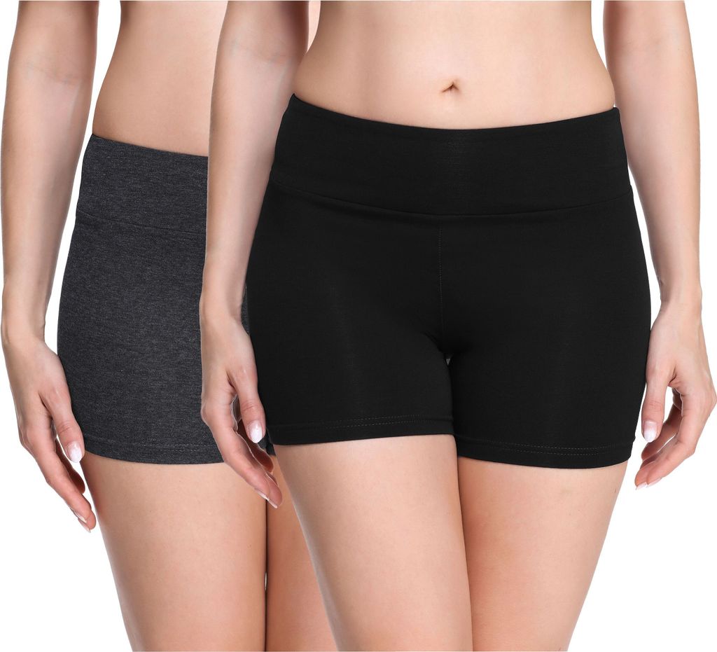 Merry Style Damen Shorts Radlerhose Boxershorts aus Viskose 2Pack MS10-284(Schwarz/Dunkelmelange (2Pack), S)