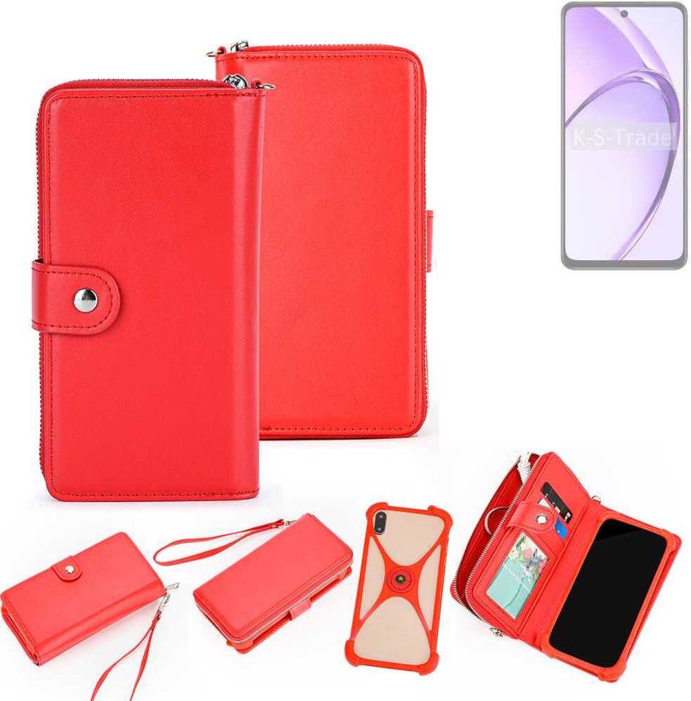 K-S-Trade 2in1 Schutzhülle Portemonnee Handyhülle mit Bumper kompatibel mit Oppo A40 Hülle Case Etui Geldbörse Smartphone rot (1x)
