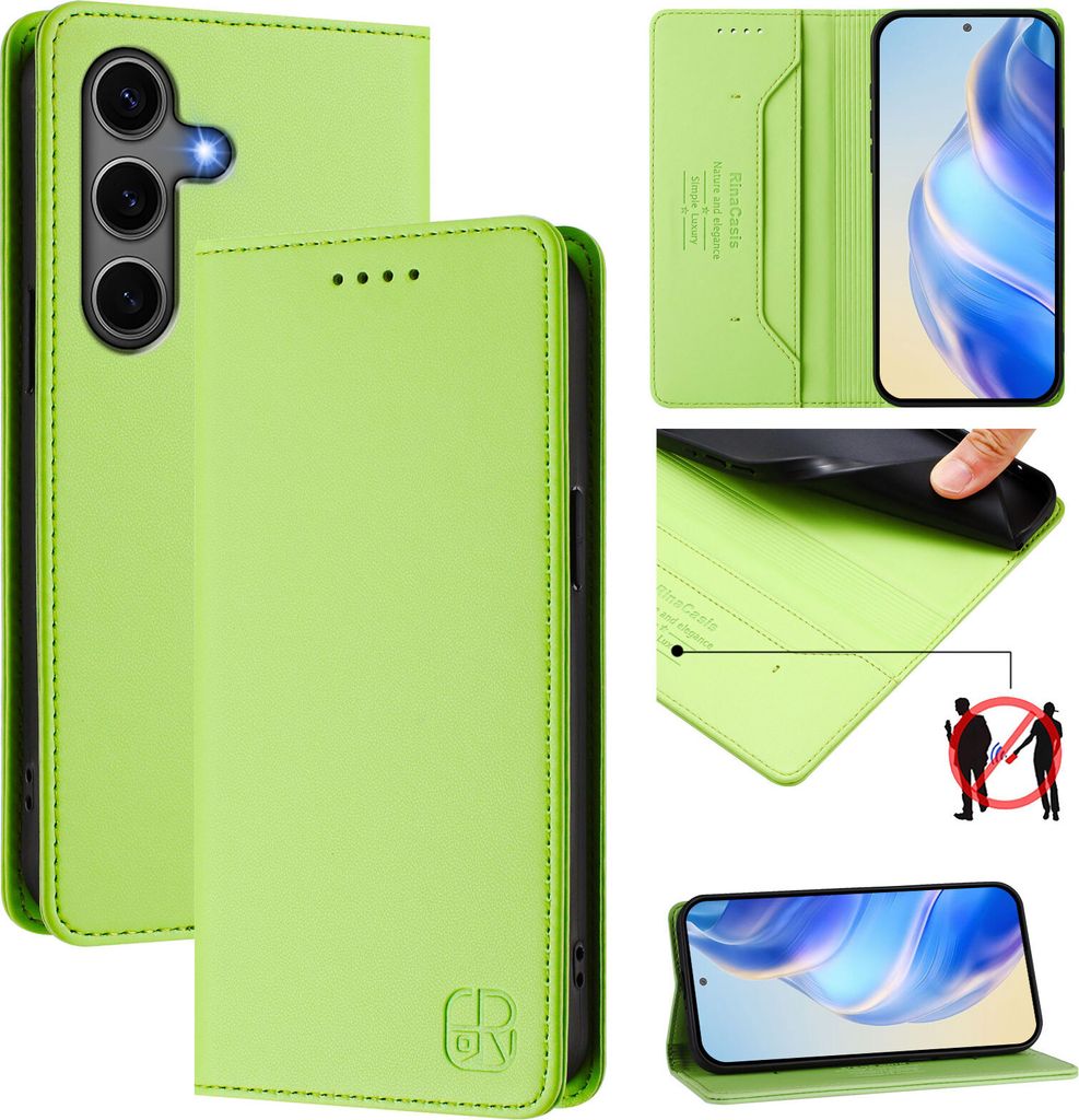 Lederhülle für Samsung Galaxy S25 FE Hülle Flip Brieftasche Kartenfächern Ständer Schutzhülle Grün