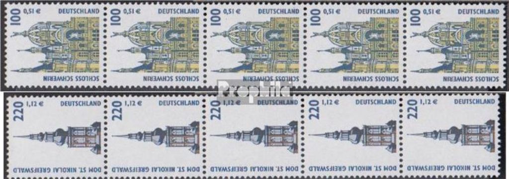 Briefmarken BRD (BR.Deutschland) 2001 Mi 2156R-2157R Fünferstreifen (kompl.Ausg.) postfrisch Sehenswürdigkeiten