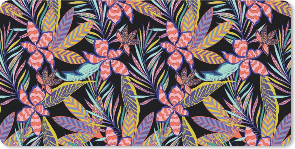 MuchoWow Mauspad Mousepad Hawaii - Regenbogen - Blumen - Blätter - Psychedelisch 60x30 cm - Mousepads - Maus Mat - Pad - Mausunterlage - Nachhaltig