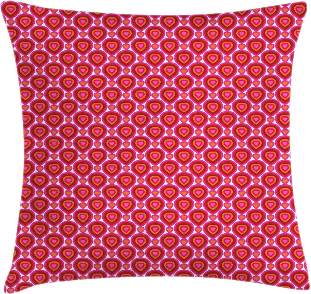 ABAKUHAUS Herzen Kissenbezug, Lebendiges Grafik-Fliesen-Muster mit Herzen in Tropfenformen Valentinstag, 50 x 50 cm, Rosa Rot Orange