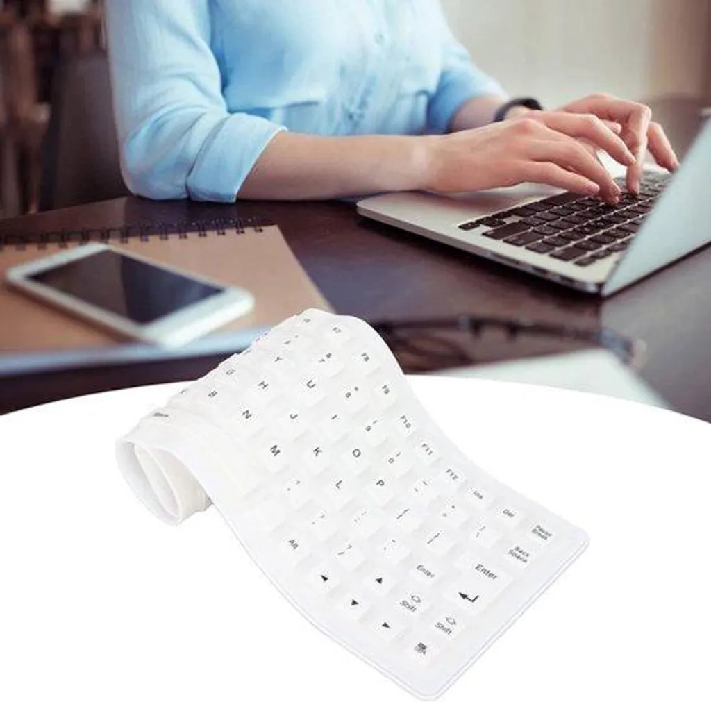 Clavier USB silencieux en silicone blanc - Conception étanche et légère