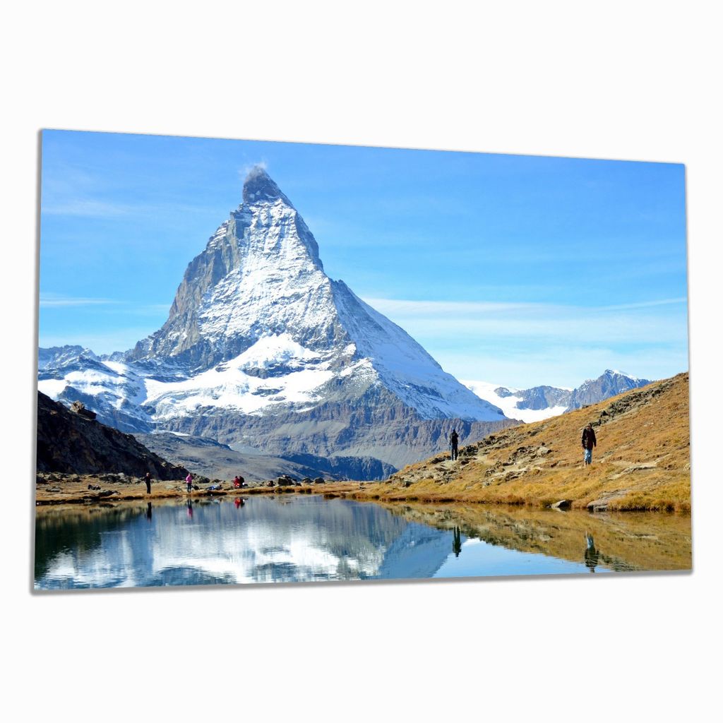 Wallario Herdabdeckplatte aus Glas, Größe 80 x 52 cm 1-teilig, Motiv Matterhorn - Spiegelung im See