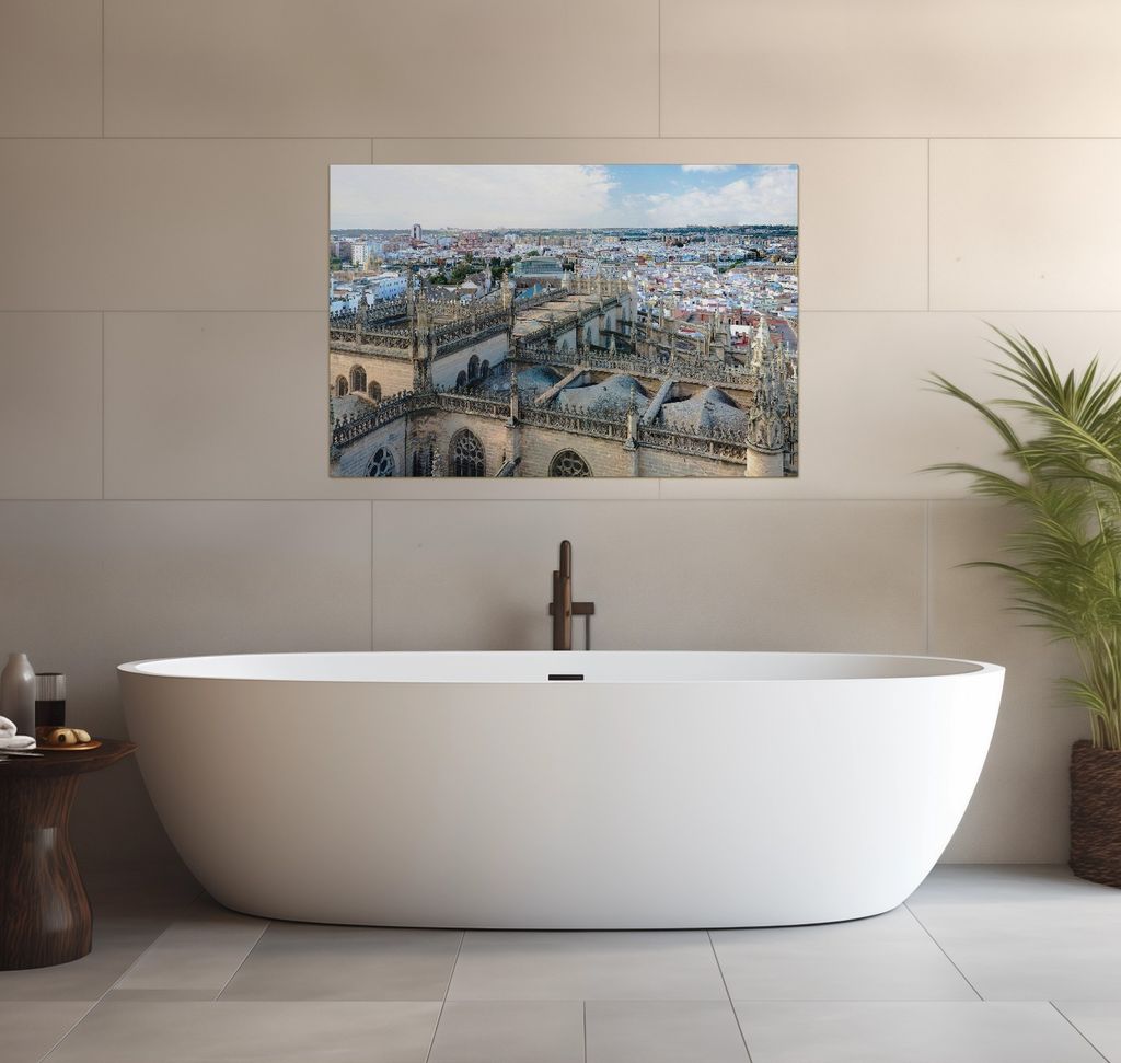 Wallario wasserfestes Poster selbstklebend 91,50 x 61 cm, Dächer von Sevilla, Badezimmerposter Spritzschutz mit Hochglanzoberfläche in Glasoptik