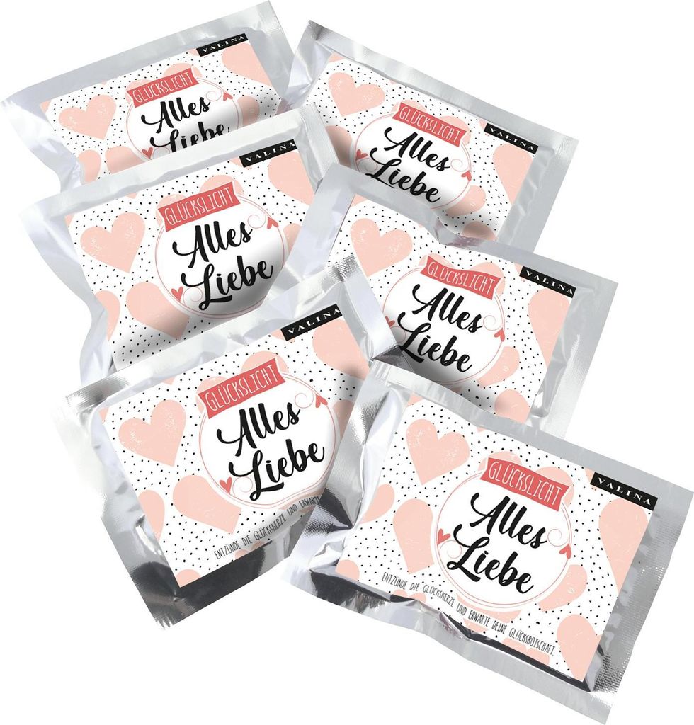 ORIGINAL Fortunas Glückslicht im Geschenkbeutel | Lovely | "Alles Liebe" | Kerze mit Überraschungsspruch für besondere Gelegenheiten | 6er-Set