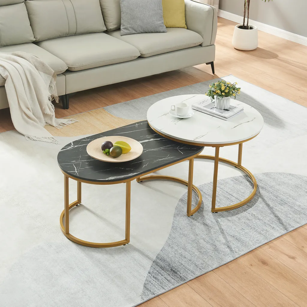 Petite table basse de salon Oppeerg pour déco moderne aspect marbre - 2
