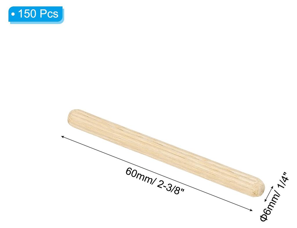150 Stš¹ck 6 x 60mm Holzdš¹bel Set, Riffelholzdš¹bel Holzstifte Dš¹bel Set Gerillte Holzš¹belstifte Dš¹bel Holz mit Rillen fš¹r Zimme...
