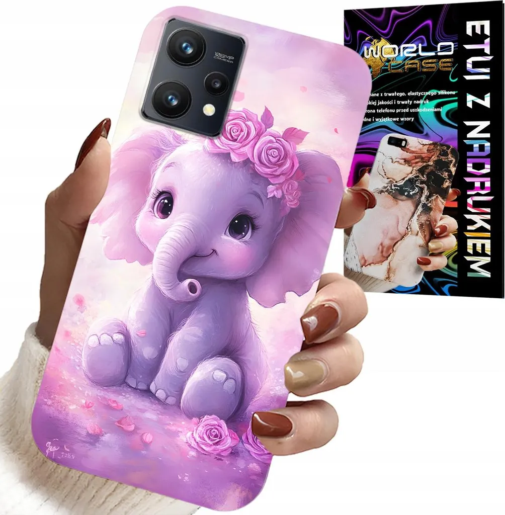 Custodia per Realme 9 Pro - Dolce elefantino su sfondo rosa Custodia + Pellicola protettiva