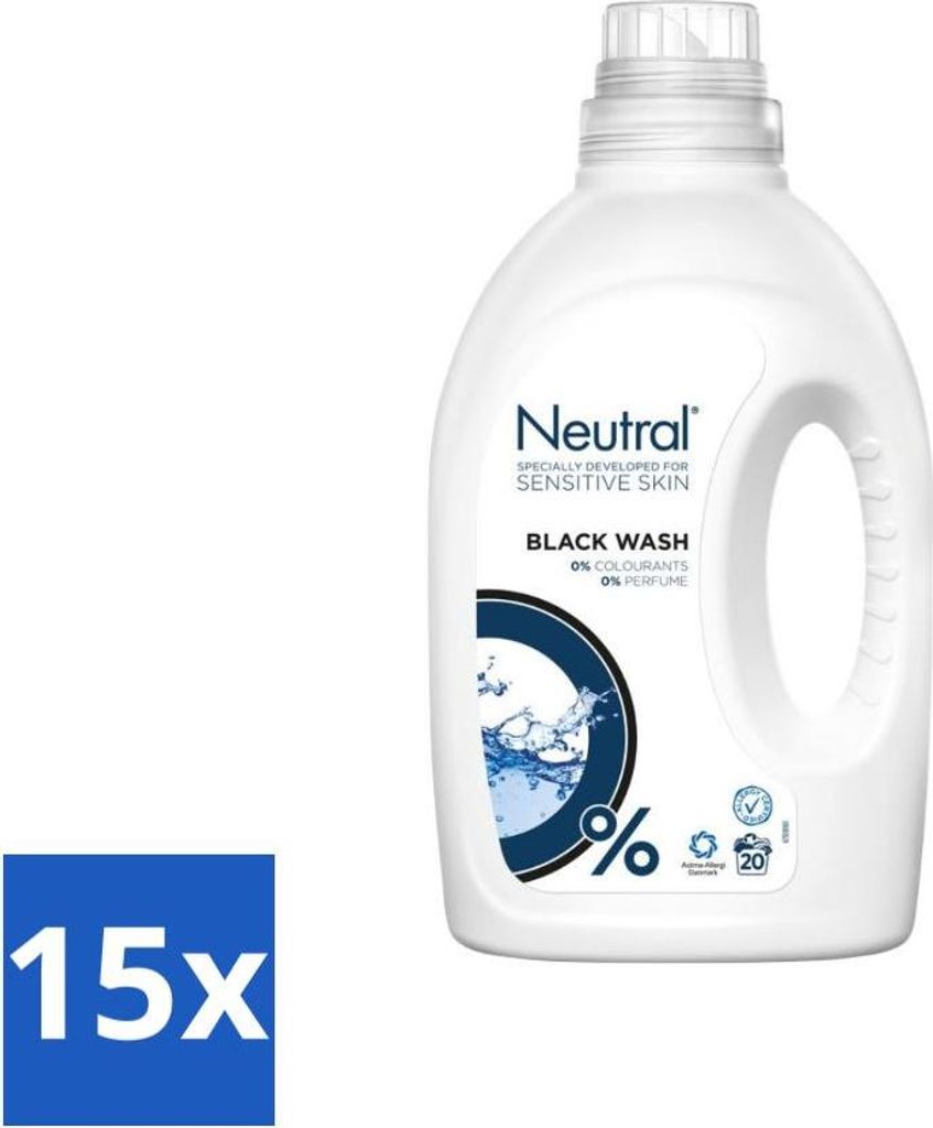 Neutrales Flüssigwaschmittel Schwarz 20 Wäschen 1 Liter - Vorteilspack - 15 Stücke