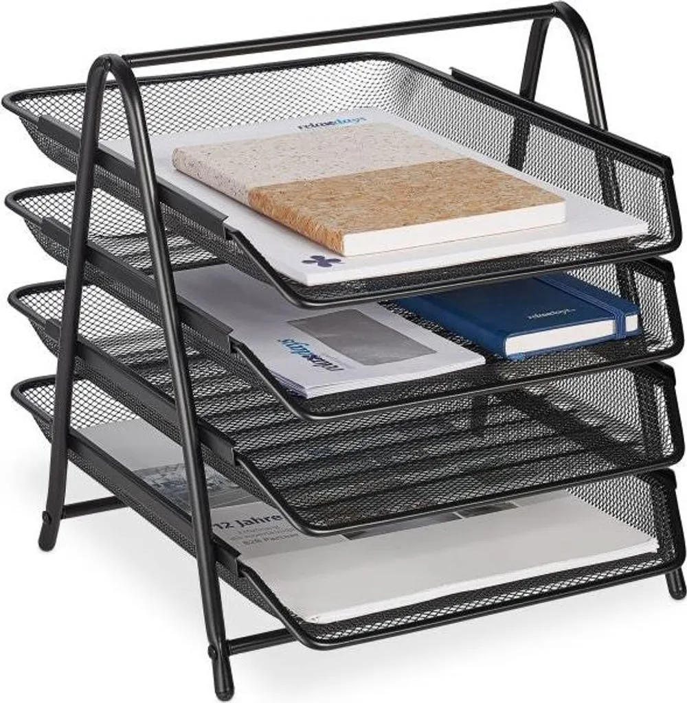 Organizer Documenti Verticale 4 Livelli | Porta Riviste Design A4 Nero