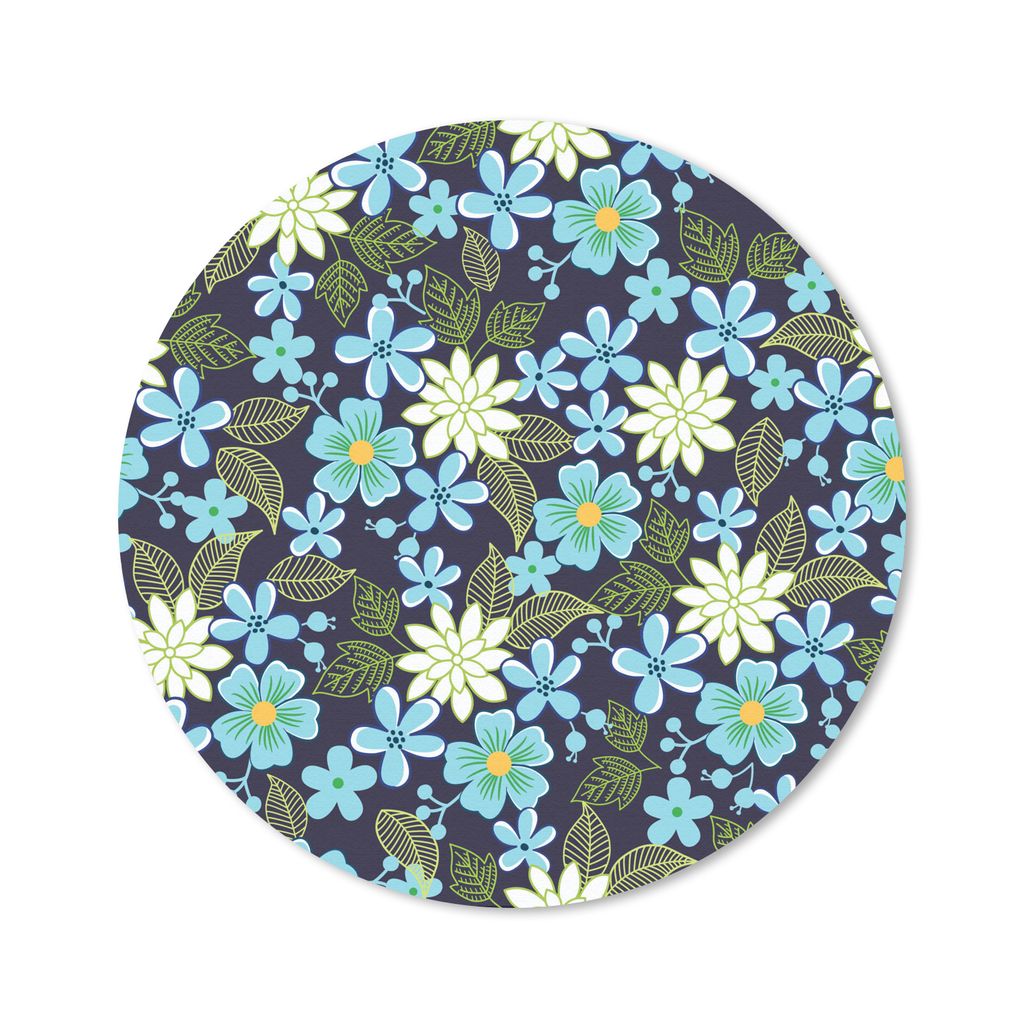 MuchoWow Mauspad Mousepad Blumen - Blätter - Blau 20x20 cm - Mousepads - Maus Mat - Pad - Mausunterlage - Schreibtischmatte