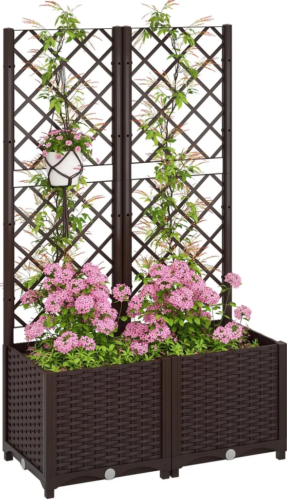 Outsunny Jardinière avec Treillis et Lit Surélevé Marron 80x40x135 cm