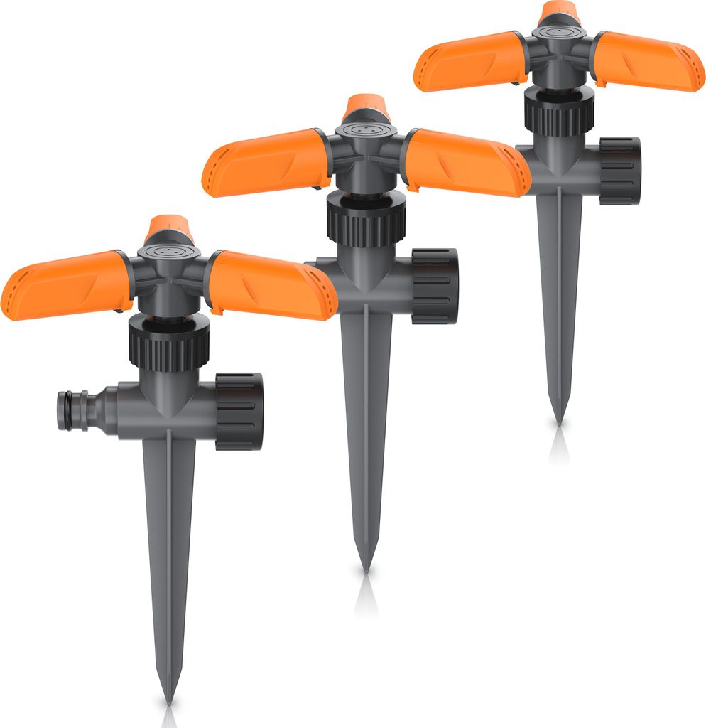 Brandson Kreisregner, Sprühregner, Garten Sprinkler, 360° Rasensprenger, 3 Arm Rasensprinkler rotierend, bis 80 m², 3er Set, 15 Strahldüsen, 10...