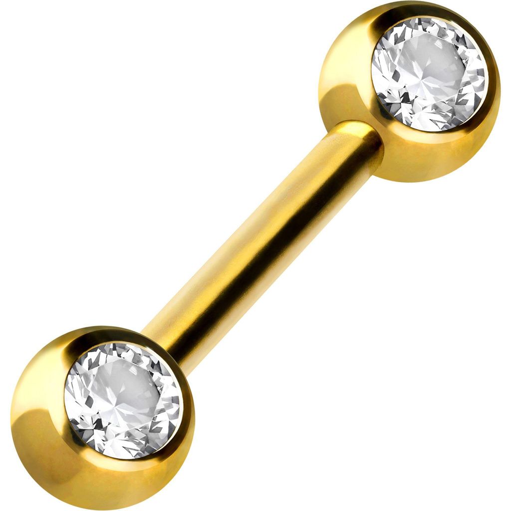Zungenpiercing, Intim-Piercing Chirurgenstahl Barbell SEITLICHE KRISTALLE Gold Stablänge: 12mm
