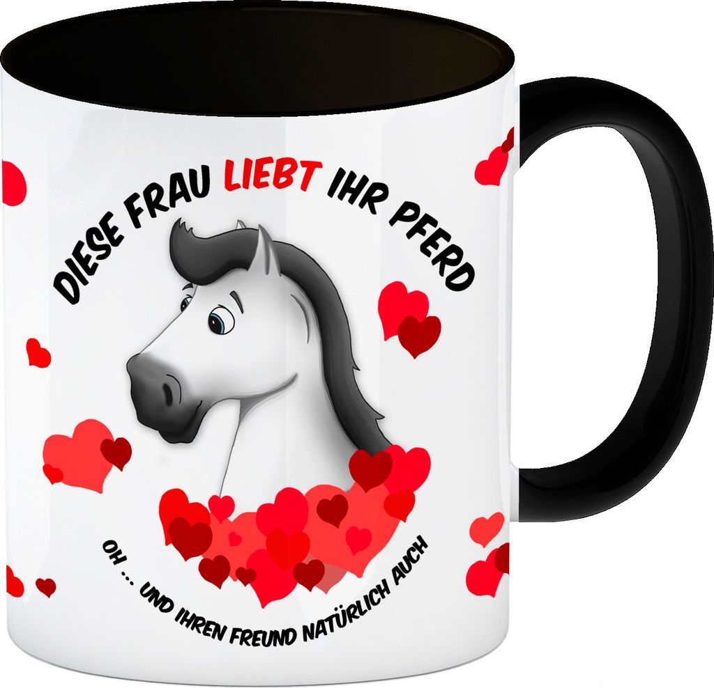 Diese Frau liebt ihr Pferd. Oh und ihren Freund natürlich auch. Kaffeebecher