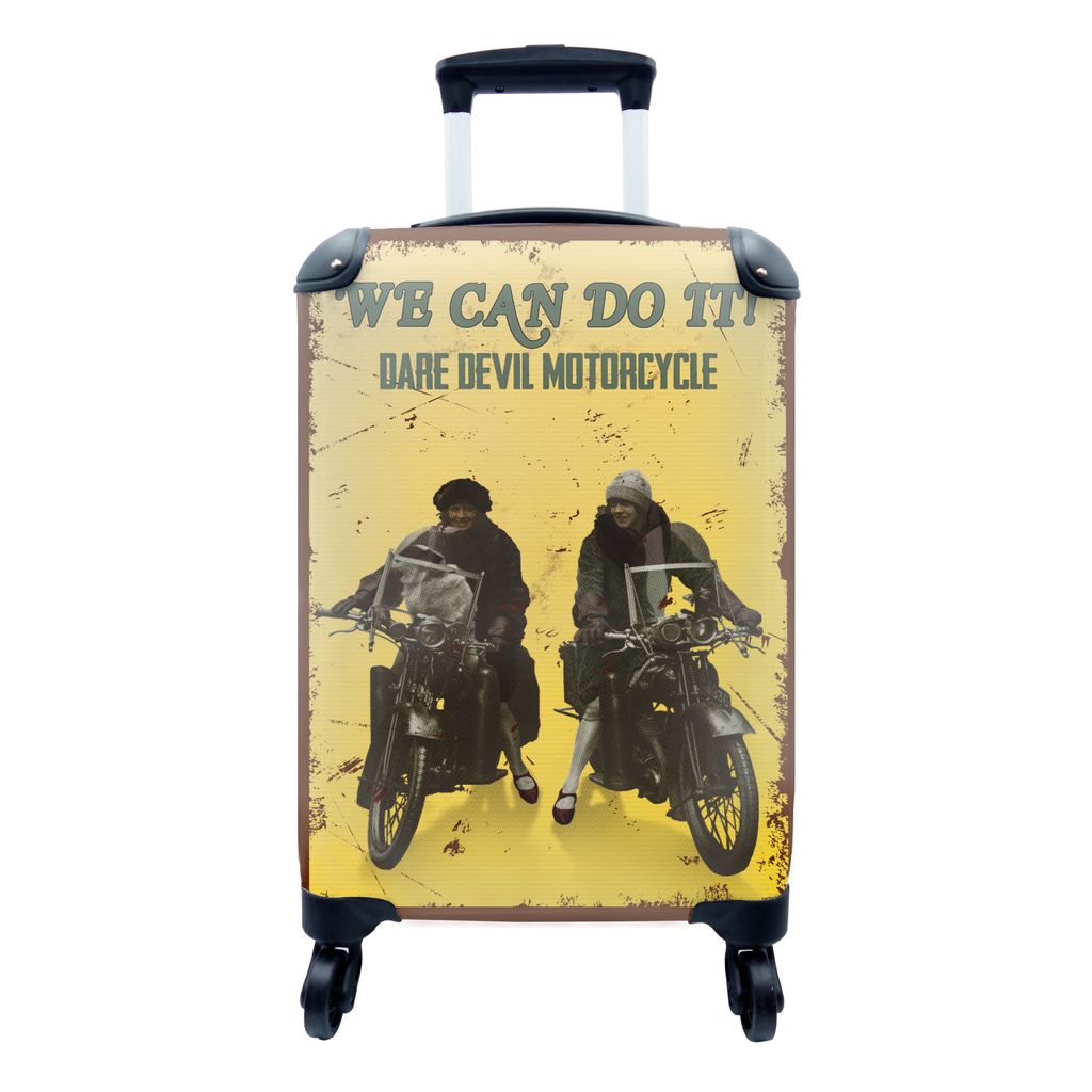 MuchoWow Koffer Handgepäck Trolley Rollkoffer Kleine Reisekoffer mit 4 Rollen - Motorrad - Oldtimer - Frauen - Zitat - Cabin Size < 55x40x23 cm ...