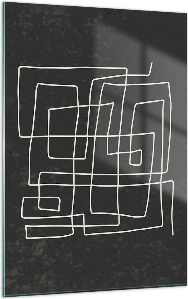 Bilder auf glas - Einteilig - Schwarzweiß Labyrinth Linie - 50x70cm - Glasbilder - Wandbilder - Bilder - Wanddekoration aus Glas - Glas Bilder - W...