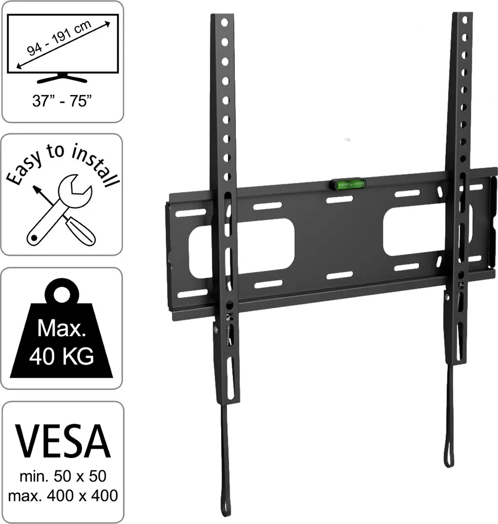 Staffa Parete TV 75" FlashStar FIX: Sicurezza Certificata Nero