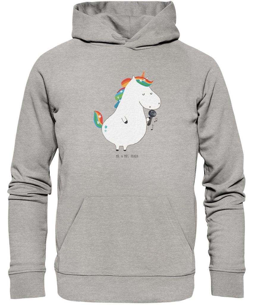 Mr. & Mrs. Panda Bedruckter Hoodie Einhorn Sänger Größe XL - Heather Grey - Geschenk, Party, Sweatshirt, Hoody, Pulli, Fest, Unicorn, Kapuzenpul...
