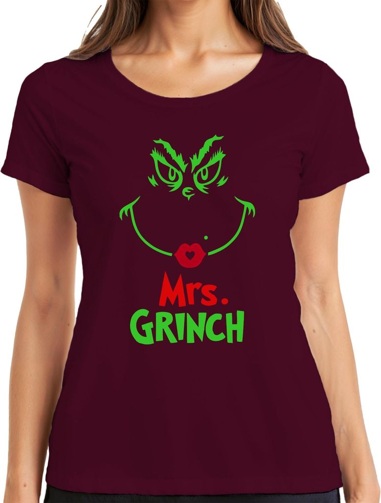 Mrs. GRINCH Weihnachten Lustig Weihnachtsfrau Grinch Geschenk Damen T-Shirt, Burgundy, L