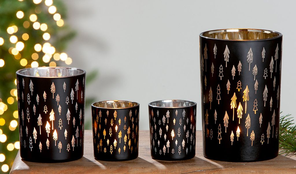 Gilde Windlicht "Bäumchen" Glas schwarz 40801
