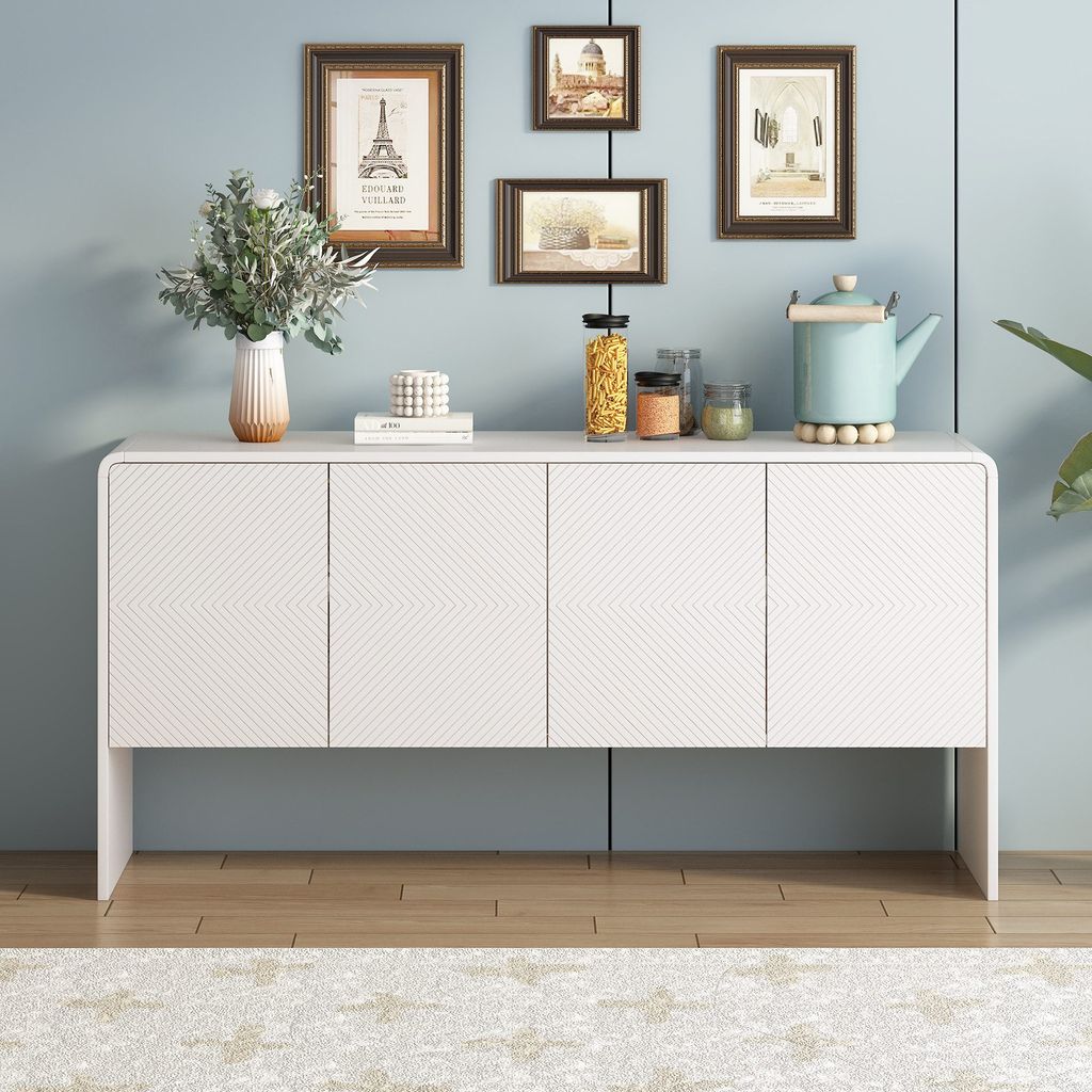 Fortuna Lai Sideboard (1 St), Anricht mit 4 Türen Wohnzimmerschrank 152,5*40*76.5cm, Weiß