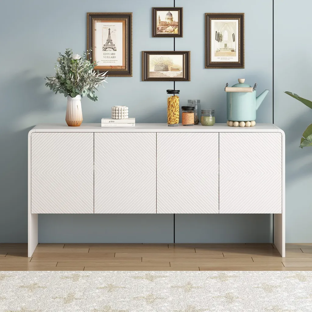 Armoire de salon Fortuna Lai blanche 152cm avec grand volume de stockage