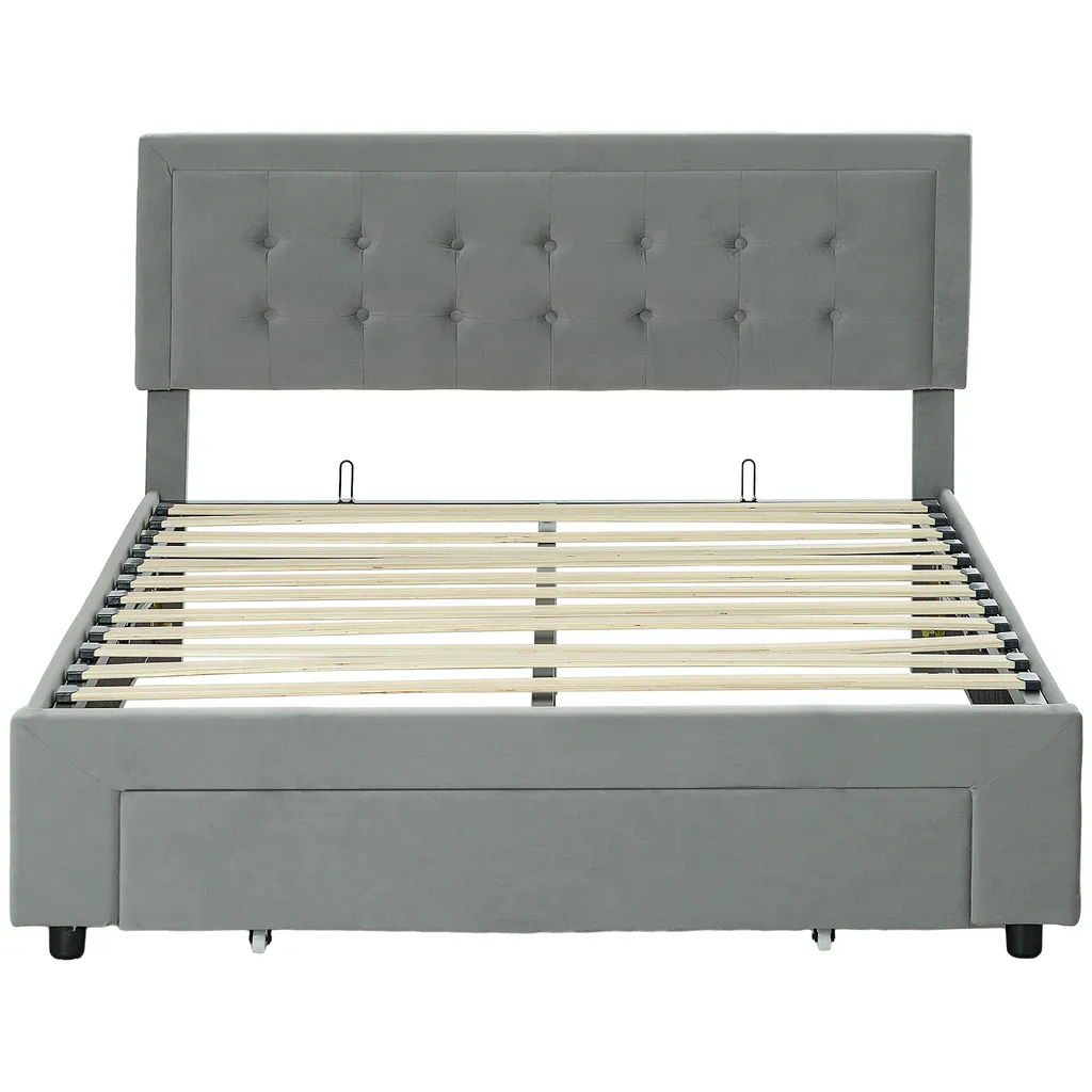 Lit Double 140x200 Gris : Fini le Désordre avec le Coffre et Tiroir