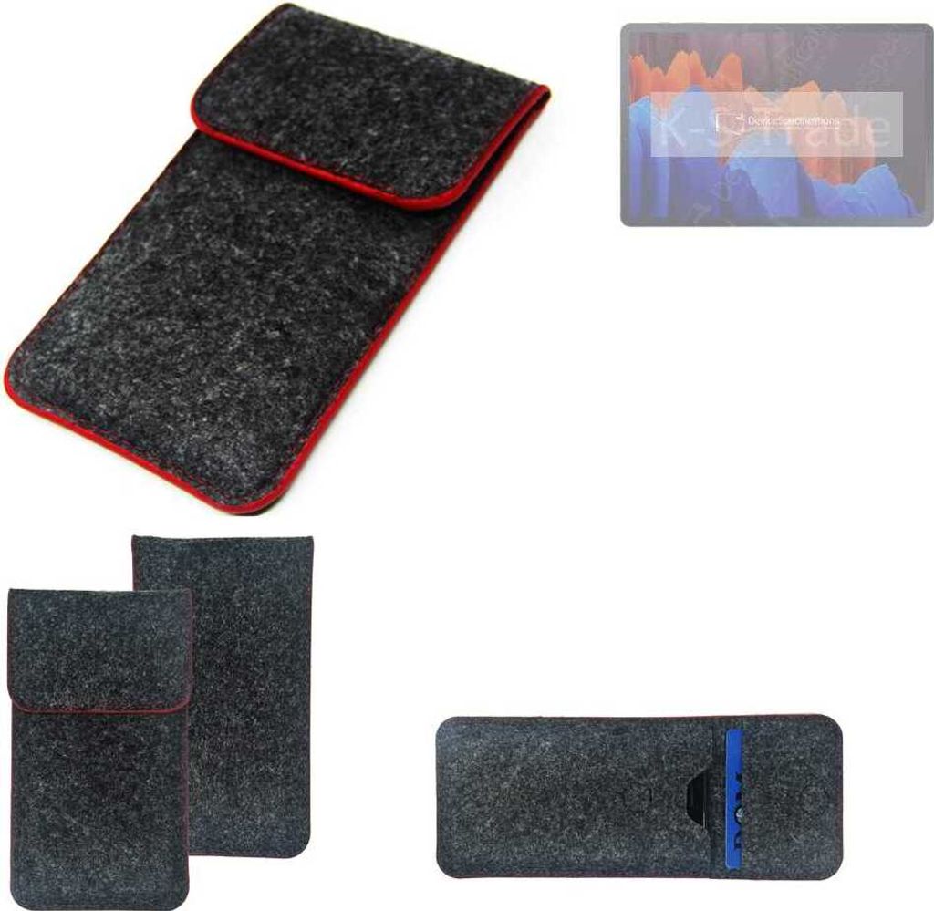 K-S-Trade Handy Schutz Hülle kompatibel mit Oppo A53 (2020) Schutzhülle Handyhülle Filztasche Pouch Tasche Case Sleeve Filzhülle dunkelgrau roter