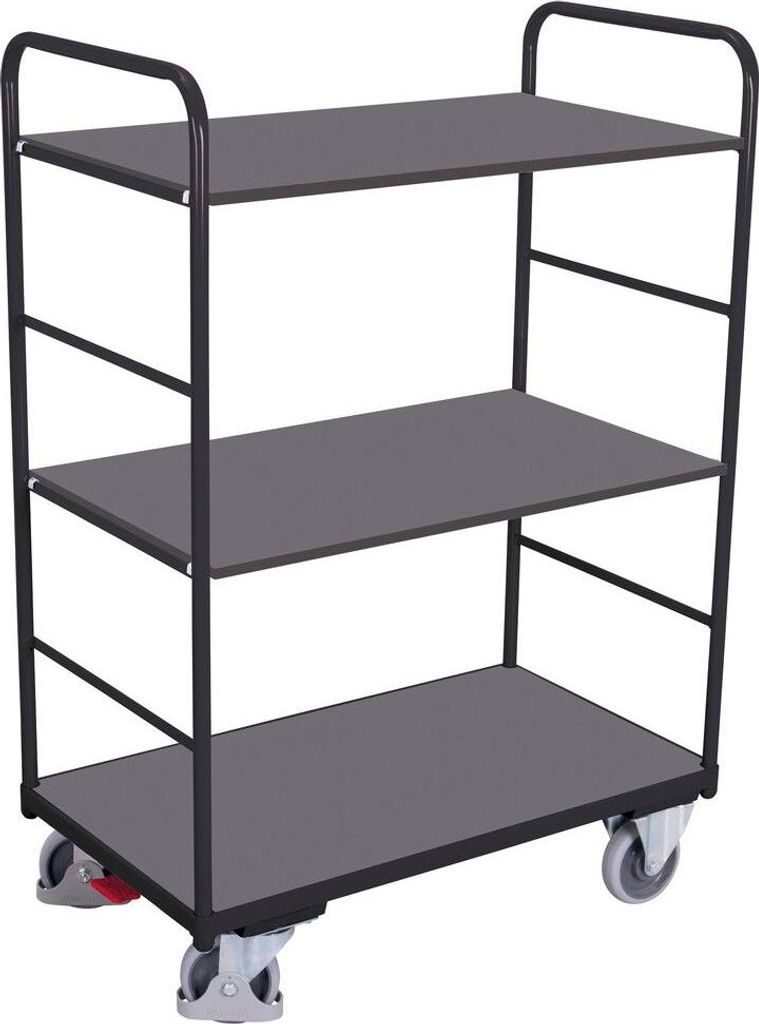 VARIOfit Etagenwagen, hoch mit 3 Ladeflächen 850x500mm Anthrazitgrau RAL 7016