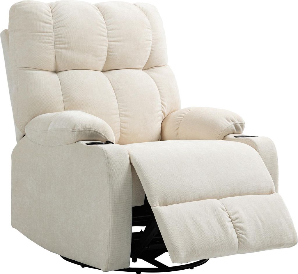 Relaxsessel mit Fußstütze, Liegesessel, drehbar, bis 150 kg, Stahlrahmen, 88x96x108cm, Beige