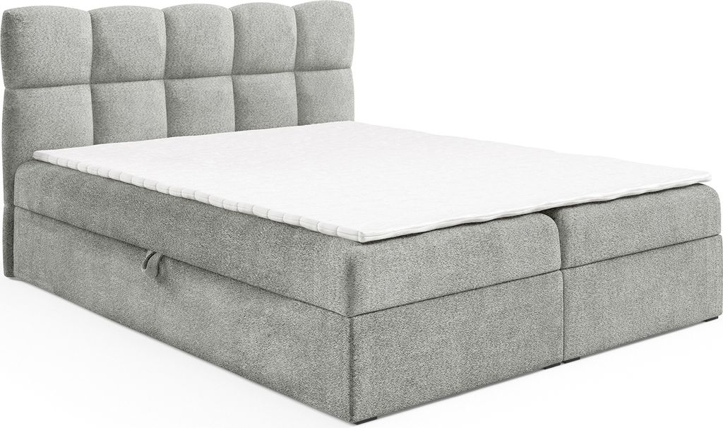 MEBLINI Boxspringbett mit Bettkasten - Gepolstert Doppelbett mit Matratze und Topper - Polsterbett mit Stauraum - Bett mit Kopfteil - Stauraumbett ...